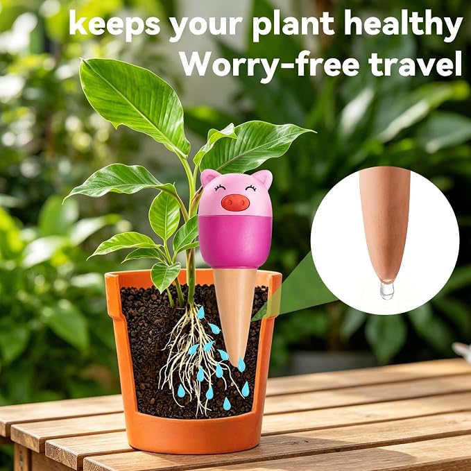 Yeswhat Self Watering Plant Spikes 4 Pack, Terracotta Automatic Plant Waterer for Indoor Outdoor Plants, Slow Release Watering Stakes, Vacation Watering Devices for Potted Plants Garden Decor (Pig)