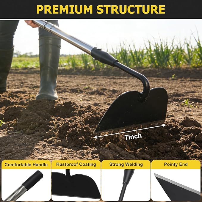 Draw Hoe Garden Tool, Heavy Duty Garden Hoes for Weeding Stainless Steel Long Handle, Easy Stand Up Scraping Weeder Tool for Garden, 80inch Adjustable Weed Hoe with 7-inch Wide Welded Blade