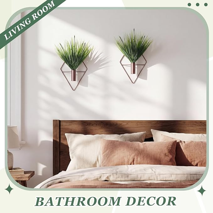 Canlierr 4 Pcs Wall Decor Hanging Planters with Artificial Plants Metal Hanging Vase Indoor Plants Modern Boho Wall Art for Bathroom Bedroom Living Room Decor (Aquatic Plant,Bronze)