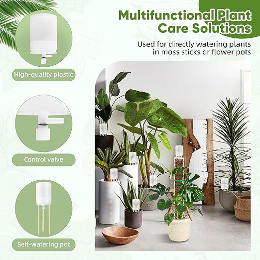 3 Pack Adjustable Moss Pole Watering Dripper,Self Watering Planter Insert with Flow Control, Automatic Watering Planter Insert Top Fill Plants Watering Devices System