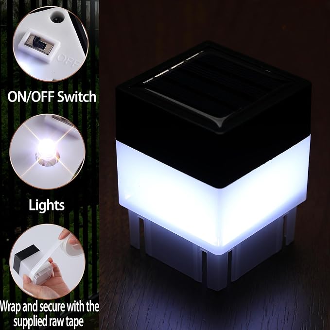 Tujoe Solar Post Cap Lights Fence Post Solar Lights 2in x 2in (5cm x 5cm)(White,16 Pack)