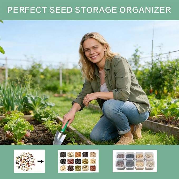 Seed Organizer Storage Box,Seed Storage Organizer Box with Labels | 56 Slots Seed Storage Organizer Box with Labels,Airtight Seed Storage Case for Flowers, Vegetables, Herbs & Plants