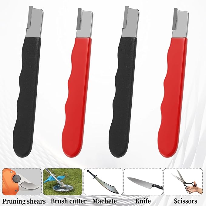 4Pcs Garden Tool Blade Sharpener, Pocket Blade Sharpener for Garden Tools Multipurpose Usage Knife Sharpeners for Pruning Shears, Hedge Scissors, Clippers, Pocket Knives, and More (2, Red+Black)