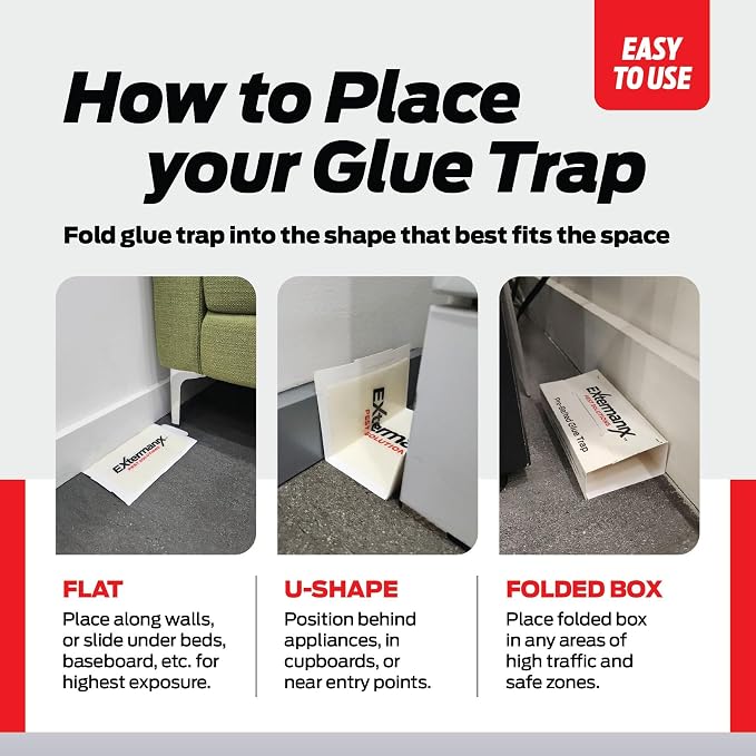 Glue Traps for Mice & Bugs – Safe Around Children & Pets – Strong Adhesive Glue for Bugs, Insects & Cockroaches – Easy to Use & Clean – Sticky Glue Traps for Indoor Use (72 Pack)