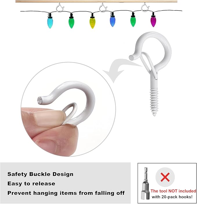 PlusRoc 20 Pack White Screw-in Cup Hooks Heavy Duty, 2.2 Inch Ceiling Hooks for Hanging Plants Outdoor String Lights Patio, Wall Wood Fence Deck Mount