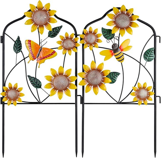 hogardeck Garden Decor for Outside, Set of 2 Metal Fence Decorative Garden Stakes with Flowers for Sunflower Decor, Yard Signs for Outdoor Patio Lawn Backyard Porch
