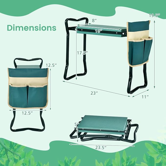 HAPPYGRILL Garden Kneeler Bench with Tools Pouch, Folding Garden Seat Stool Kneeling Pad Cushion for Patio Garden Yard