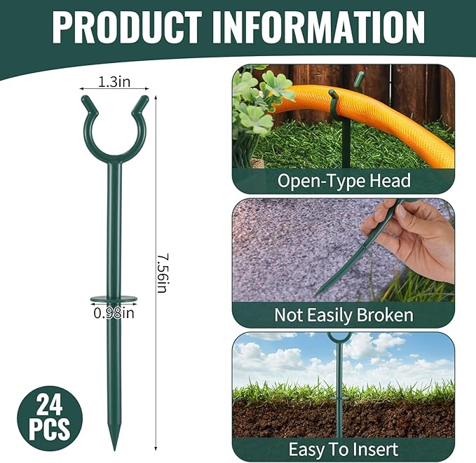 24 Pcs Garden Hose Guide Holder Garden Guard Brackets Bulk Outdoor Guide Stakes High Toughness Plastic Support Nails for Preventing Hose Tangles and Protecting Plants