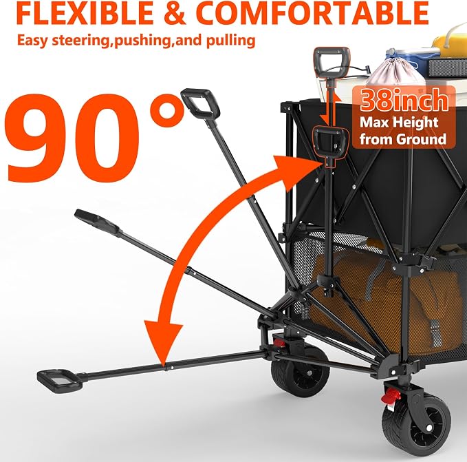 400L Large Double Decker Wagon Collapsible, 450lbs Beach Wagons Carts Foldable Heavy Duty, 55" Extended Utility Folding Cart for Camping, Garden, Sports, Grocery, Shopping