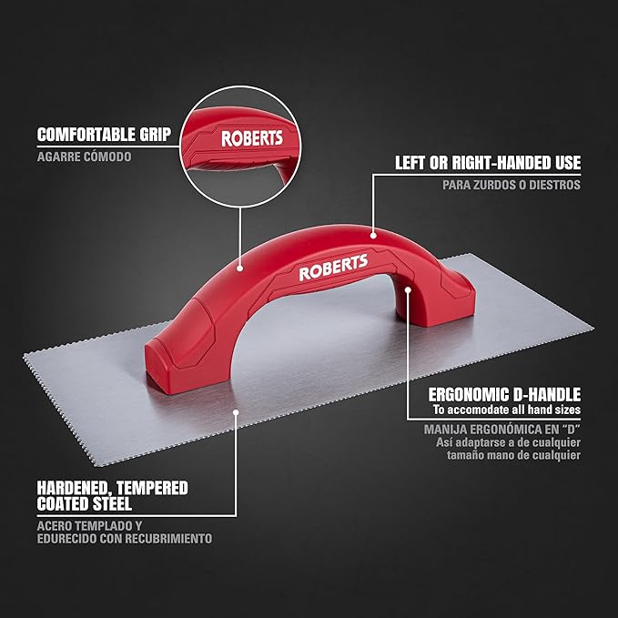 ROBERTS 49601 Dual-Notch Trowel for Installation of Vinyl Composition Tile, Luxury Vinyl Plank and Tile Flooring