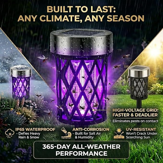 4 Pack Solar Bug Zapper Outdoor Waterproof Mosquito Repellent Outdoor Patio Mosquito Trap & Killer for Moths, Gnats, Flies, Small Flying Insect, Solar Powered Fly Zapper for Garden, Patio, Backyard