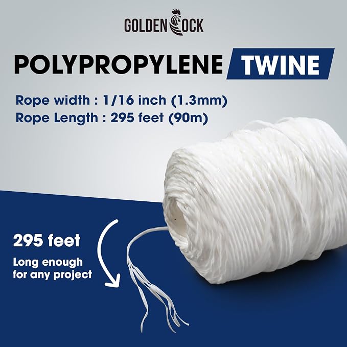 Heavy Duty 200 lbs Strong Polypropylene Tomato Twine, Garden Plant Tie String, Greenhouse Trellis Twine, Durable PP Tying Twine for Bundling, Packaging, Gardening, Farming (White/Green), 295FT