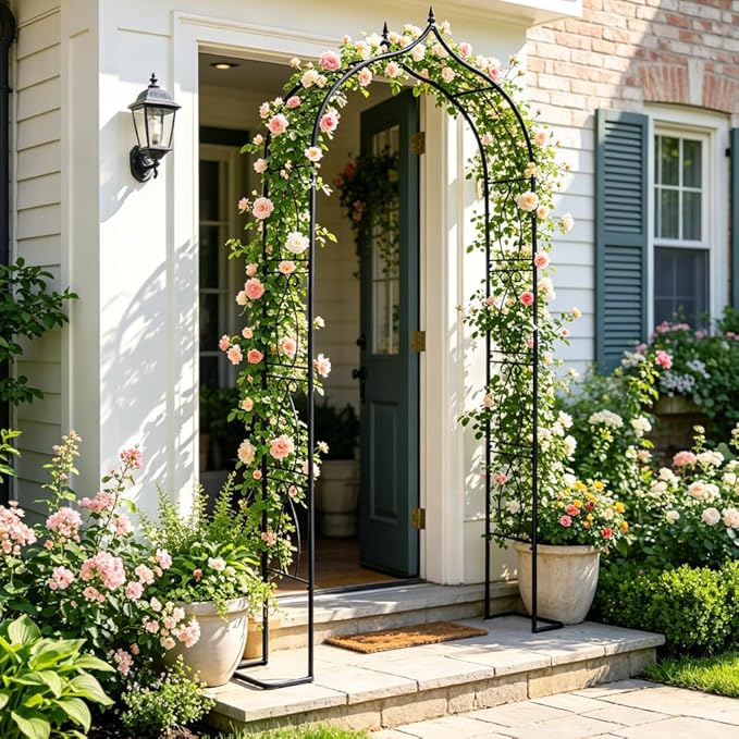 93" Metal Garden Arbor Arch Trellis for Climbing Plants, Outdoor Indoor | Heavy Duty Thickened Metal Arbors with Base for Stability Rustproof Coating Wedding Ceremony Party Archway Grape Vine Support