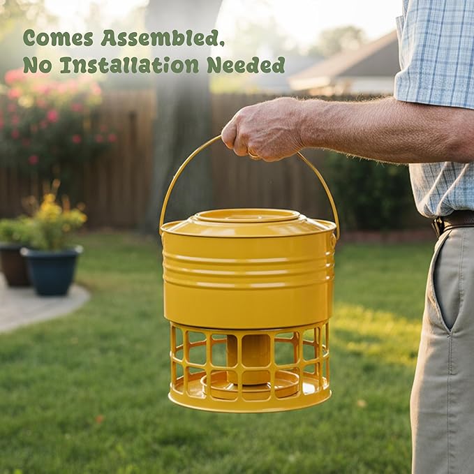 KOL Large Bird Feeder for Outdoors, 10LB Capacity Squirrel Proof Metal Feeder with 32 Feeding Ports & 3 Perches, Easy-Clean Hanging Birdfeeder for Cardinals, Bluebirds, Finches (Earthy Yellow)