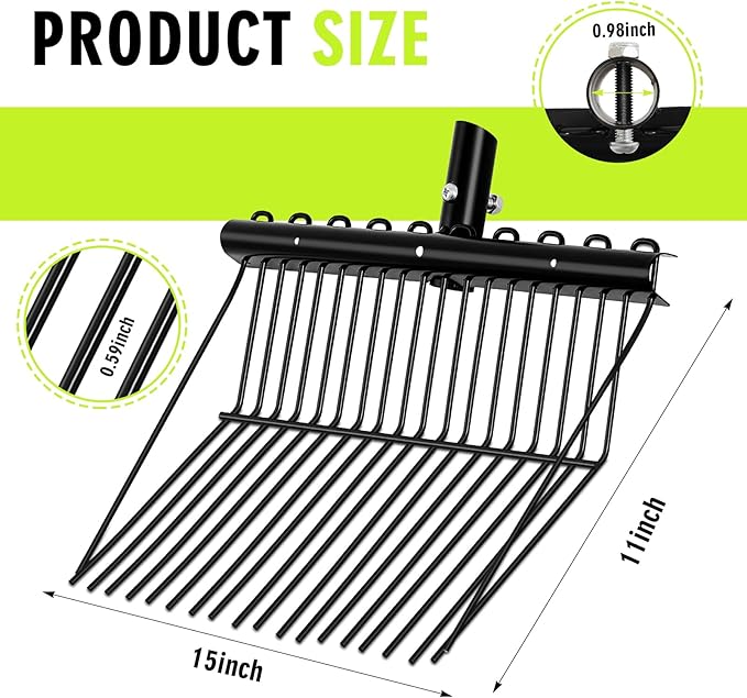 Tandefio 2 Pack Manure Fork Replacement Head Metal Pitchfork Horse Manure Rake Garden Pitch Fork Replacement Head with Angled Tines for Horse Stall Poop Picking up(Black)