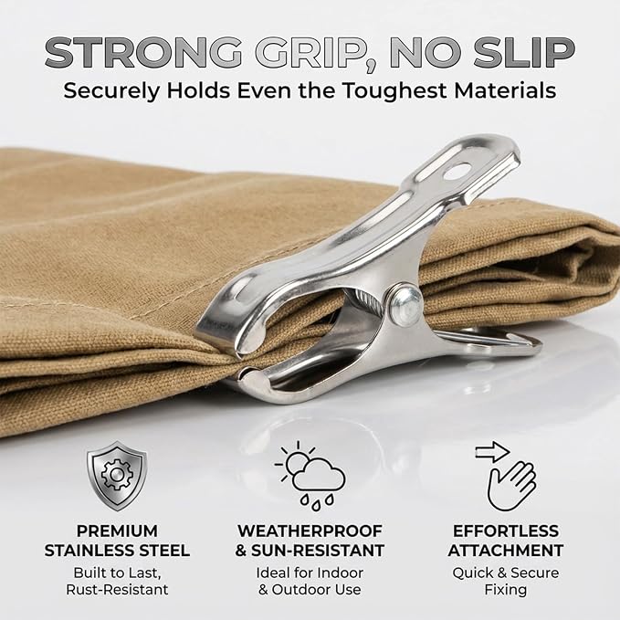 RAINFLOW 50 PCS Garden Clips - Stainless Steel Greenhouse Clamps,Grip Strong Heavy Duty Metal Greenhouse Supplies,Garden Clips for Netting, Hoops,Shade Cloth,Plant Cover