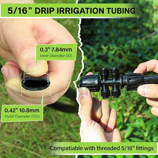 Bonviee 50FT 5/16” Drip Irrigation Mainline Tubing with 4-Way Push-to-Connect Couplers (4 Pack) – Compact DIY Garden Irrigation Distribution System for Misting, Raised Beds & Small Spaces