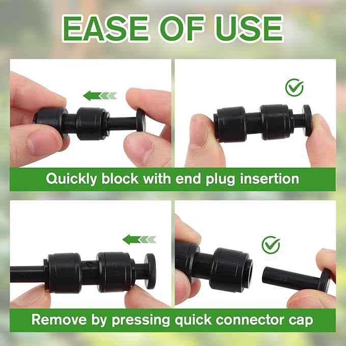 Kalolary 30PCS 1/4" End Plugs for Quick Connect 1/4" Drip Irrigation Tee Fitting, 1/4'' Drip Line End Closure Parts End Cap Connectors for Quick Connect Drip Irrigation System, Black