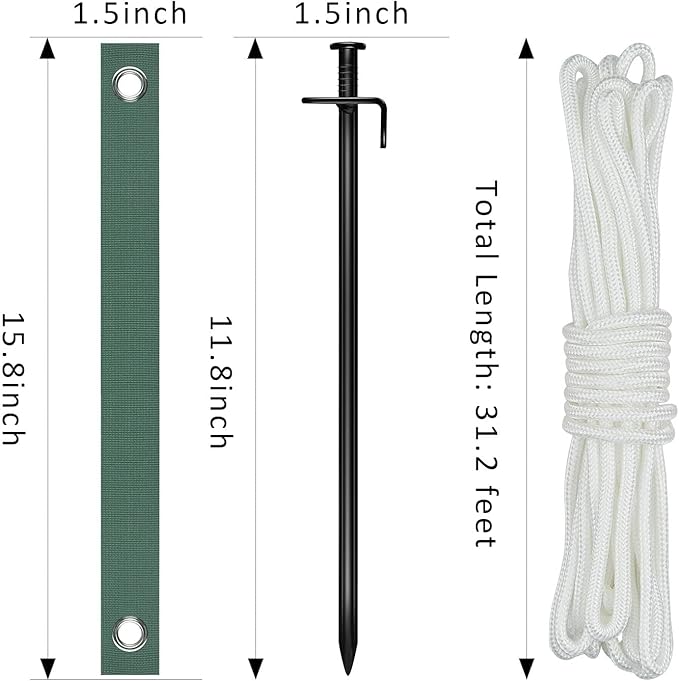 Heavy Duty Steel Tree Stake Kits,Tree Staking and Supports Kits for Young Trees Against Bad Weather, Include 3 PCS Tree Straps for Staking, 3 PCS 11.8 Inch Tree Stakes and 31.2 Feet Rope for Anchoring