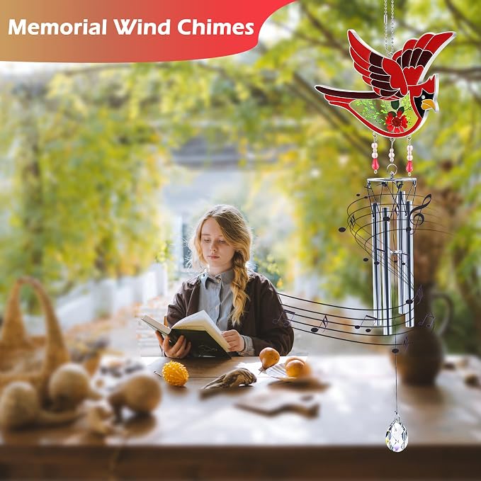 KY&Bosam Cardinal Wind Chimes for Outside Memorial Sympathy Gifts 20" Memorial Wind Chimes for Loss of Loved One Cardinal Sympathy Wind Chimes Bereavement Condolence Remembrance Gift for Loss of Mom