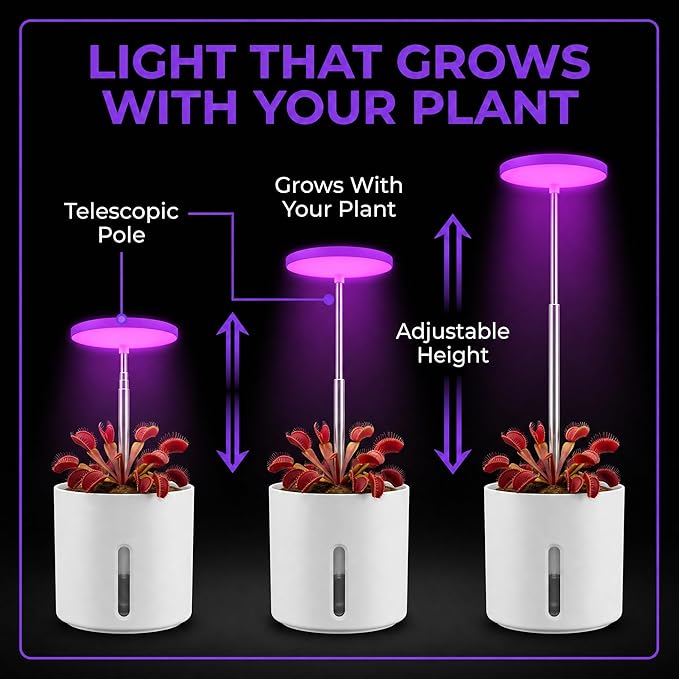 Self-Watering Planter with Grow Light, Smart Indoor Pot for Venus Fly Trap, Carnivorous Plants, African Violet, Cat Grass, Catnip & Herbs, 2-in-1 Wall + Desktop, USB 5W Full Spectrum LED