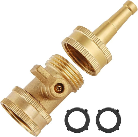 Jet Nozzle Power Washer for Garden Hose, Heavy Duty Brass Jetnozzle with Garden Hose Shut off Valve, Water Hose Nozzle High Pressure Powerful Washer 3/4" GHT, 1 Set