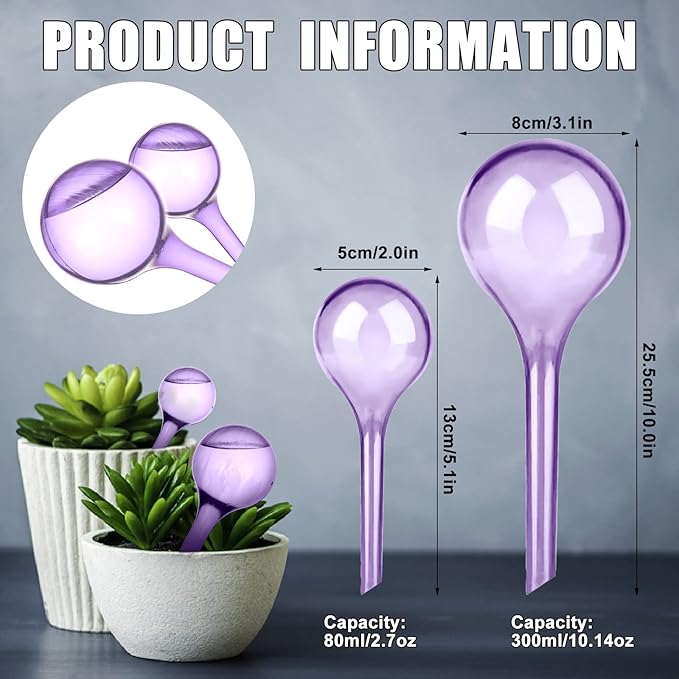 LOCOLO 10-Piece Plant Watering Globes 2 Sizes Self Watering Globes PVC Plastic Plant Watering Bulbs for Outdoor Indoor House Potted Plants Watering Bulb, Easy and Effective (Purple)