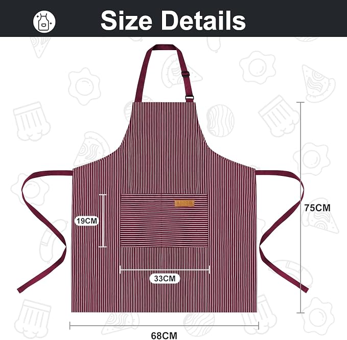 VALOME 2 Pack Kitchen Aprons, Apron for Cooking with 2 Pockets, Unisex Adjustable Neck Strap Chef Aprons for Men Women
