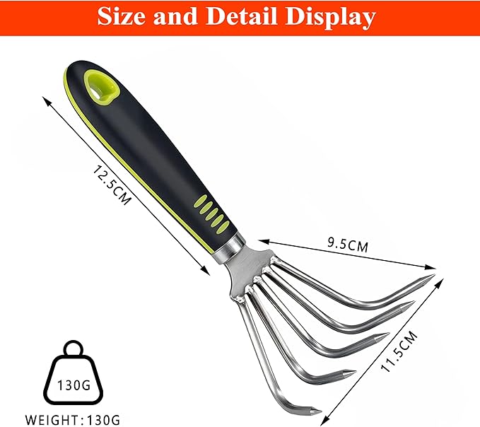 Garden Rake 5-Claw Landscape Dethatcher Thatching Beach Combing Rake for Digging Clam Shell Defoliation Hoe Garden Tool for Loosen The Soil (Green)