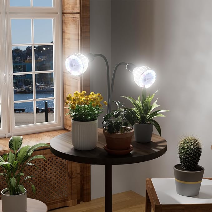 GooingTop Grow Light,24W (160Watts Equiv) 5000K White Full Spectrum LED Growing Lamp Clip on Desk for Indoor Plants,Bulbs Replaceable & Non-dimmable (Black, 160W)