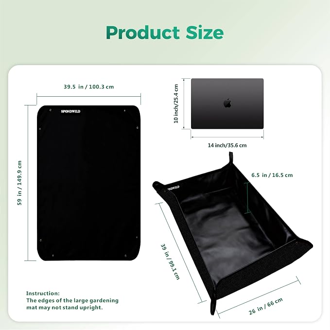 Plant Transplanting Mat - Thickened Waterproof Potting Mat, Succulent Gardening Mat, Portable Repotting Mat for Mess Control, Indoor Outdoor Use, PVC-Black, 39.5"x59"
