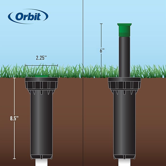 Orbit 80311-6" Professional Pressure-Regulating Pop-Up Spray Head Sprinkler with 15' Adjustable Pattern Nozzle