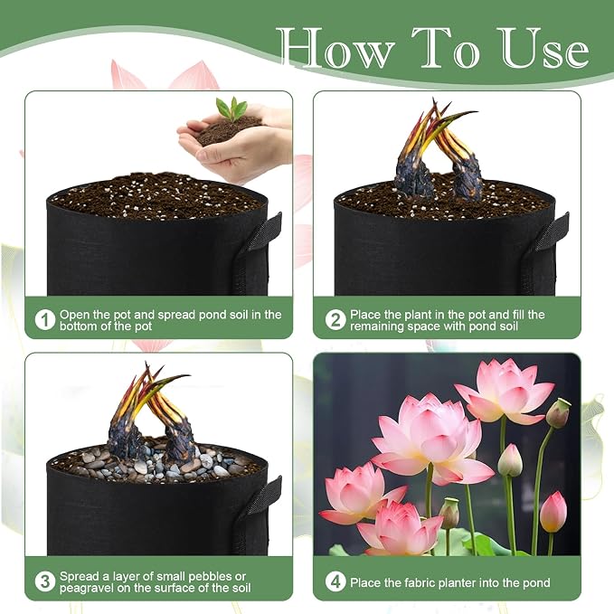 8Pack Lily Plant Pots for Pond, Thickened Nonwoven Plant Fabric Pots with Handles, Durable Breathe Reusable Fabric Plant Bags for Aquatic Plants, Potato, Carrot, Onion, Flower