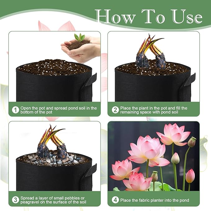 8Pack Lily Plant Pots for Pond, Thickened Nonwoven Plant Fabric Pots with Handles, Durable Breathe Reusable Fabric Plant Bags for Aquatic Plants, Potato, Carrot, Onion, Flower