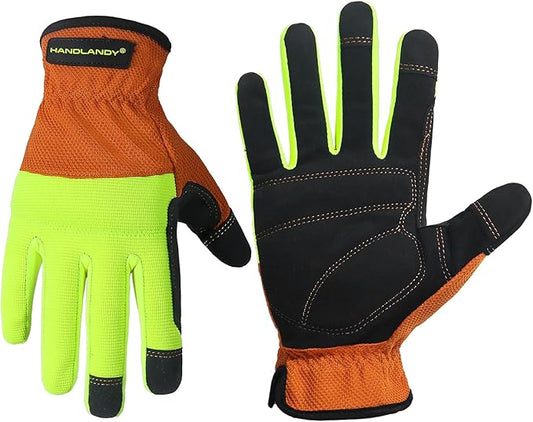 HANDLANDY Work Gloves for Men & Women, Utility Mechanic Working Gloves Touch Screen, Flexible Gardening Gloves for Yard