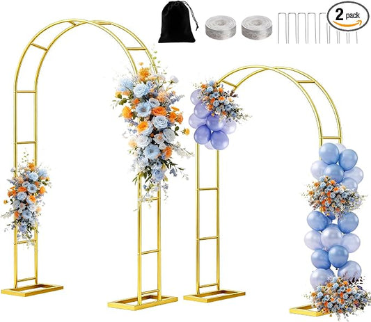 Metal Garden Arch Trellis Arbor Set of 2, 7.2FT+6FT Wedding Arch Stand with Steel Frame, Metal Pergola Arbor with Base for Decor Valentines Day Garden Trellis Climbing Plant, Bridal Party Ceremony