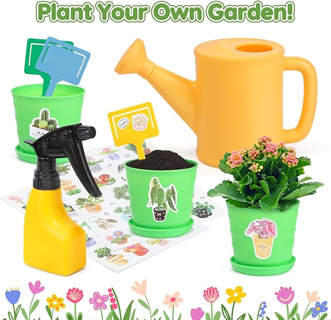 CUTE STONE Kids Gardening Tool Set, 20PCS Gardening Toys Includes Metal Rake,Fork,Trowel,Apron,Gloves,Watering Can,Tote Bag and Strickers, Garden Tool Kit for Kids, Outdoor Toys Gift for Boys Girls
