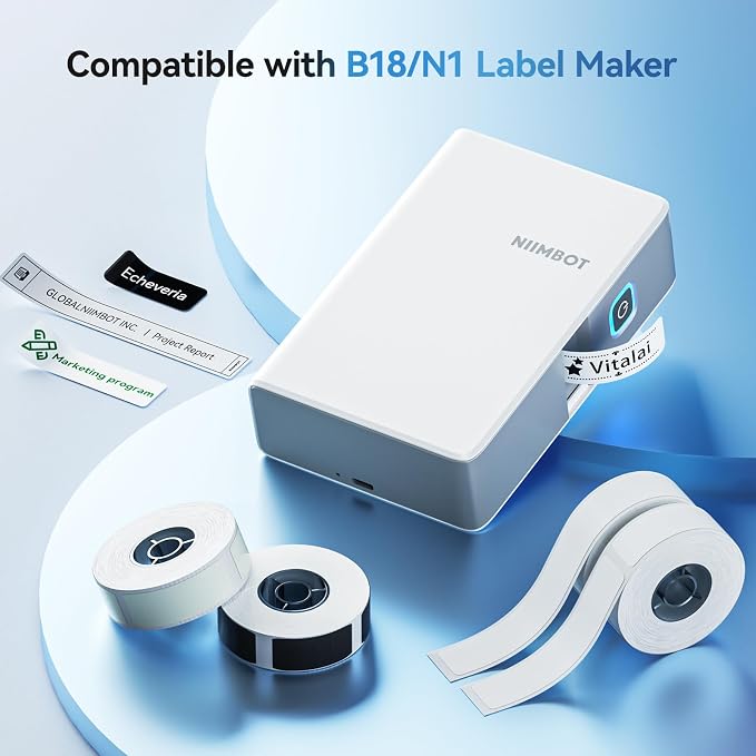 NIIMBOT Thermal Transfer Labels 0.55''x3.35'', for N1(B18) Label Maker, Long Storage Time, for Office Warehouse Tools Organization File Folders Labeling, White(14mmx85mm)