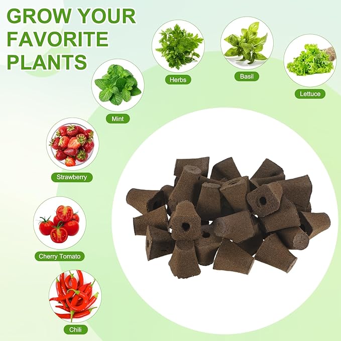 M METERXITY 20-Pack Grow Sponges, 1.1x0.7x1.4 Inch Replacement Root Growth Sponges Seed Pods for Plant Rooting/Seed Germination/Hydroponic Gardens System Supplies, Starter Plug for Seeds