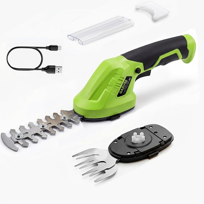 Cordless Hedge Trimmer & Grass Shear, 7.2V 2-In-1 Electric Handheld Shrub Trimme, Lightweight Rechargeable Bush Trimmers, Brushless Motor, with Type-C Cable, Dual Safety Switch, for Lawn, Garden, Yard