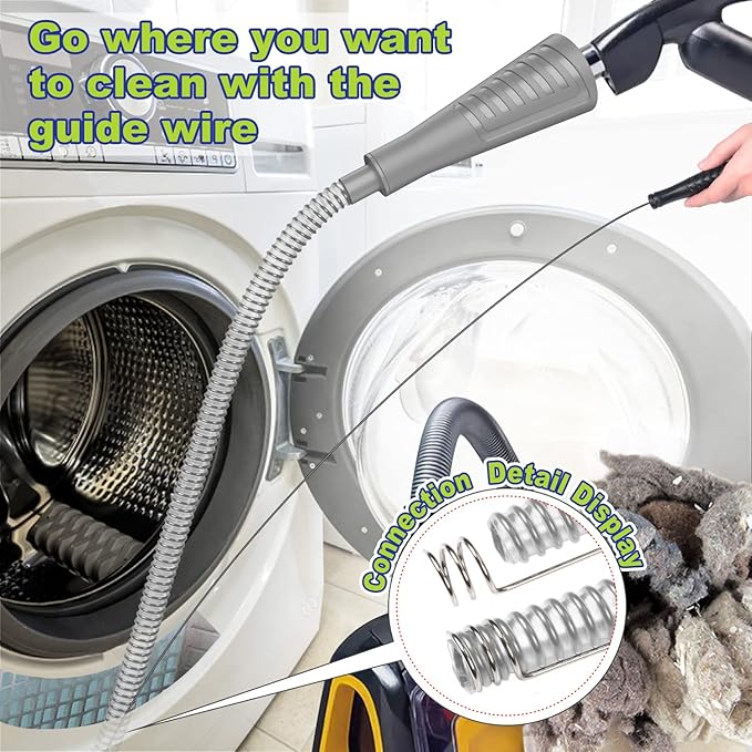 Sealegend 2PCS Dryer Vent Cleaner Kit with Guide Wire Vacuum Hose Attachment Brush Lint Remover Power Washer and Dryer Vent Vacuum Hose Grey