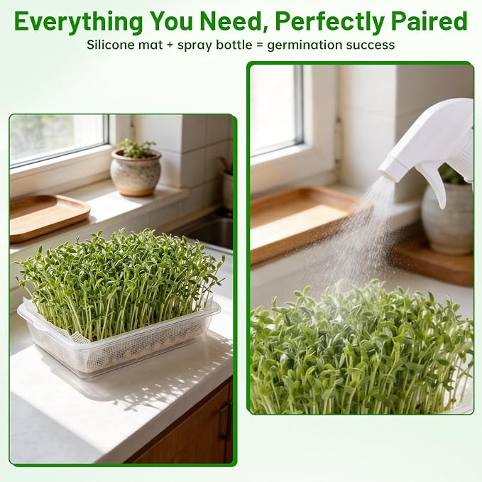 Acrylic Microgreens Growing Trays 3-Pack – Clear Hydroponic Seed Starter Kit with Silicone Mats & Spray Bottle – Reusable Plant Germination Trays for Vegetables, Wheatgrass, Cat Grass – Indoor Garden