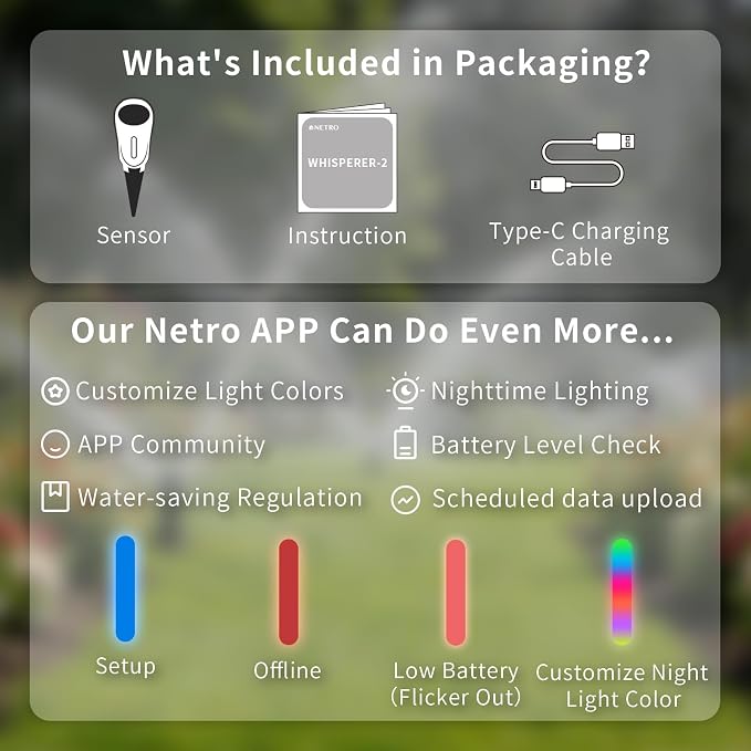 Netro Whisperer 2nd Gen Smart Plant Sensor, APP-Baed, WiFi Connected, Solar Powered for Outdoor Use
