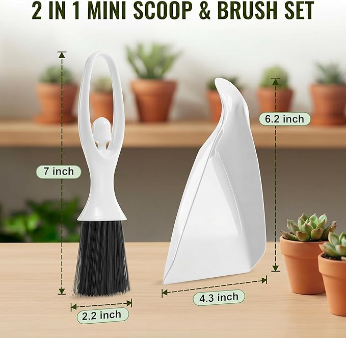 Enhon Mini Soil Scoop with Brush for Indoor Plants, 2 in 1 Plant Potting Tool Set for Mess Free Repotting, Mini Dustpan and Brush Set for Succulents, Bonsai & Desktop Plant Care