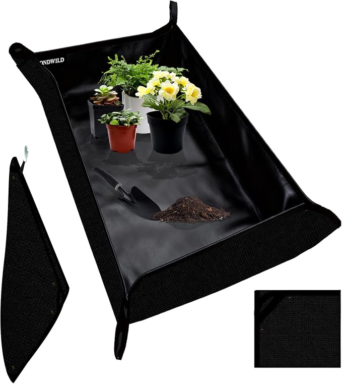 Plant Transplanting Mat - Thickened Waterproof Potting Mat, Succulent Gardening Mat, Portable Repotting Mat for Mess Control, Indoor Outdoor Use, PVC-Black, 39.5"x59"