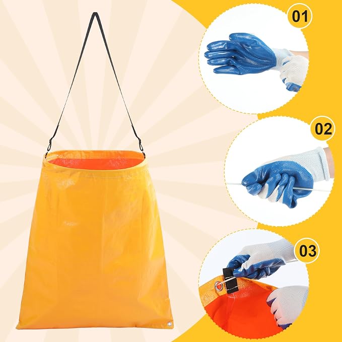 Faccito Litter Bag with Shoulder Strap Trash Pickup Bag Holder Lawn Leaf Chute Vinyl 4.45 Cubic Feet No Bending Portable Trash Picker Grabber for Patio Yard Garden Wear Gloves When Assembling(Yellow)