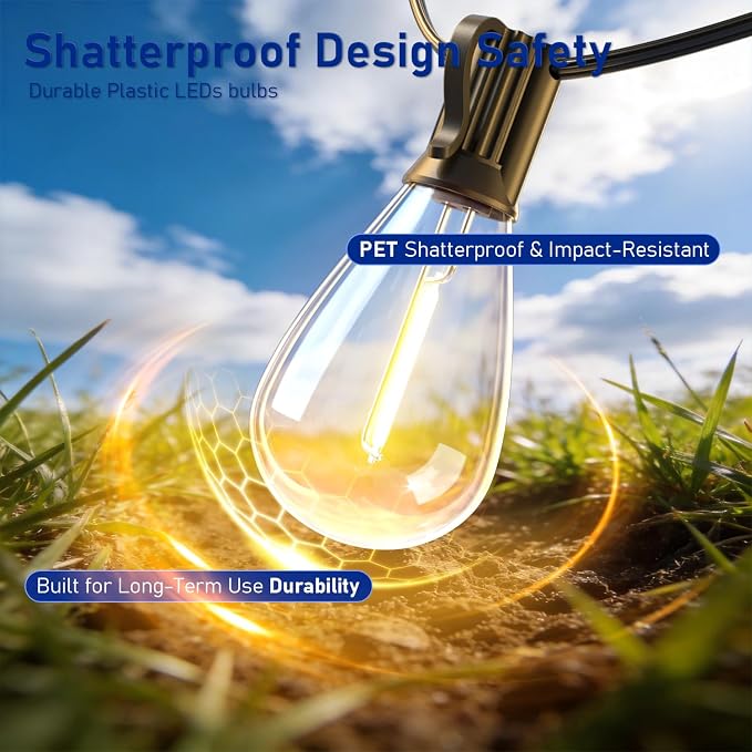 30FT LED Outdoor String Lights with Remote, One Continuous Strand Patio Lights with 10+1 Shatterproof S11 Bulbs, Dimmable 2200K Warm White, Timer & 3 Modes, Low Voltage for Backyard Garden