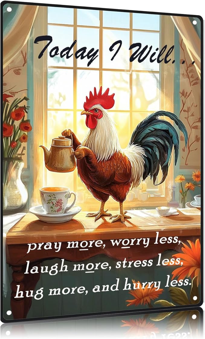 Funny Chicken Sign Today I Will Chicken Metal Tin Sign Wall Decor for Farmhouse Home Kitchen Bar Yard Porch 12×8 Inch