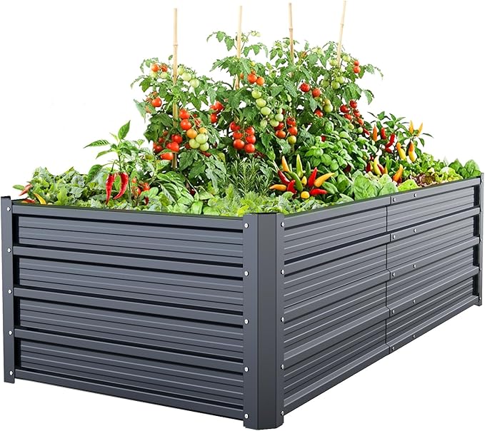 Ohuhu 6x3x1.5 FT Metal Raised Garden Bed Outdoor, Reinforced Galvanized Steel Rustproof Planter Box, 100% Non-Toxic, 202 Gal Large Capacity Heavy Duty Raised Beds for Growing Vegetables Flowers Herbs