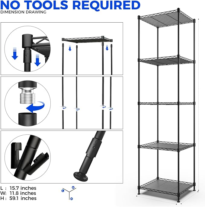 CX83 Plant Shelf with Grow Light, 5-Tier, Plant Stand with 10W Ultra-Thin Grow Light Panels for Hydroponics, Seedlings, Succulents, Flowers, Veg, 3/6/12h Timer, 15.7" L x 11.8" W x 59.1" H